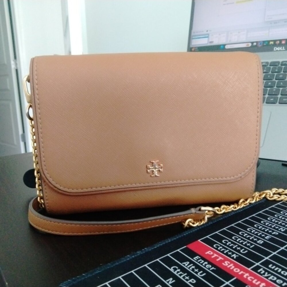 Tory burch emerson crossbody wallet bag camel brown